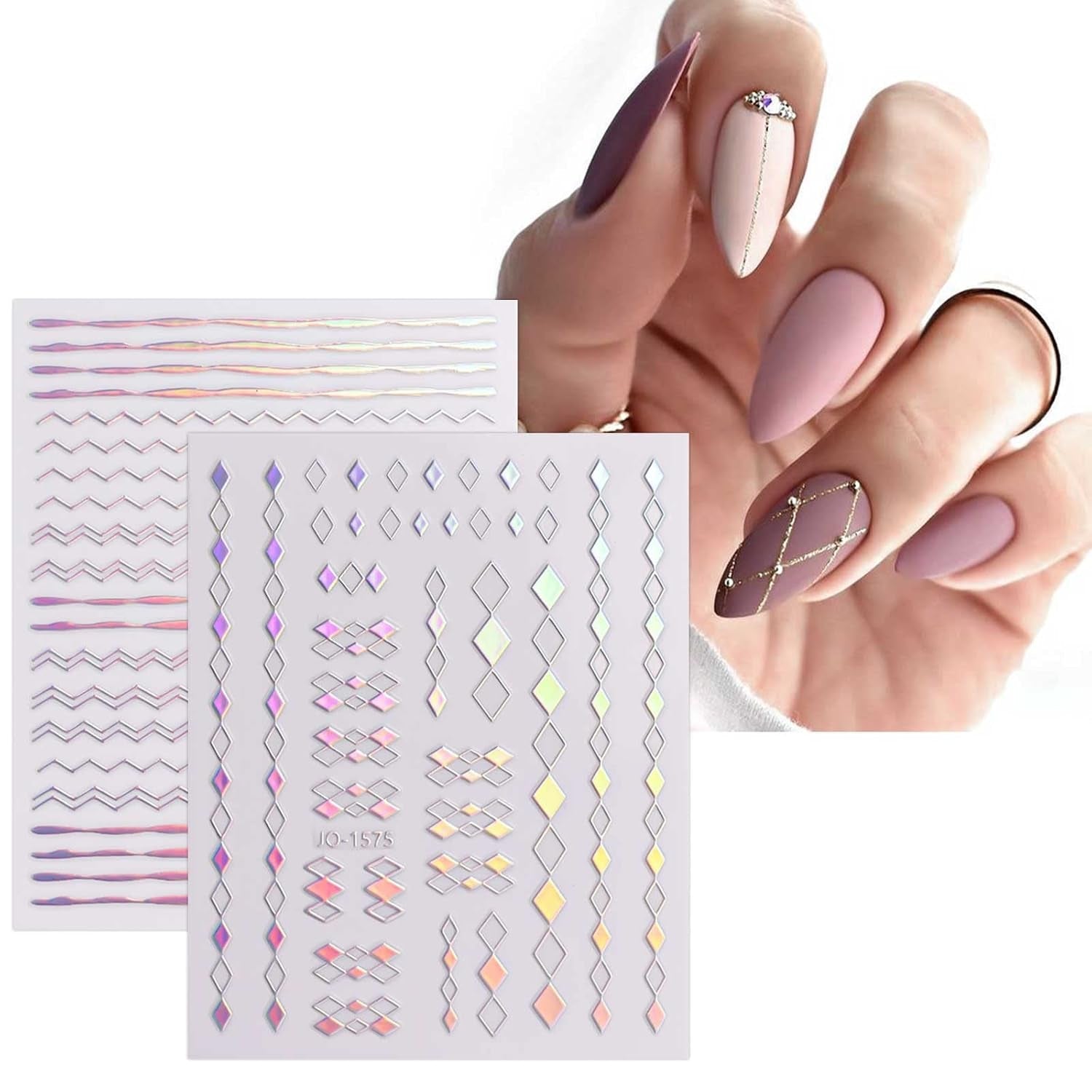 JMEOWIO Nálepka na nehty Aurora 12 Blatt Nálepka na nehty Selbtklebend Nagelaufkleber Holografisch Dekoration Nageldesign Zubehör