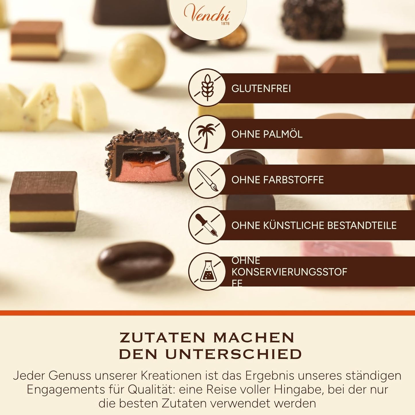 Venchi – Chocoviar Gianduia, pralinky v 1 kg sáčku, čokoláda Gianduia vyráběná výhradně z "lesních lískových oříšků Piemontu", bez lepku, bez umělých barviv a bez konzervantů