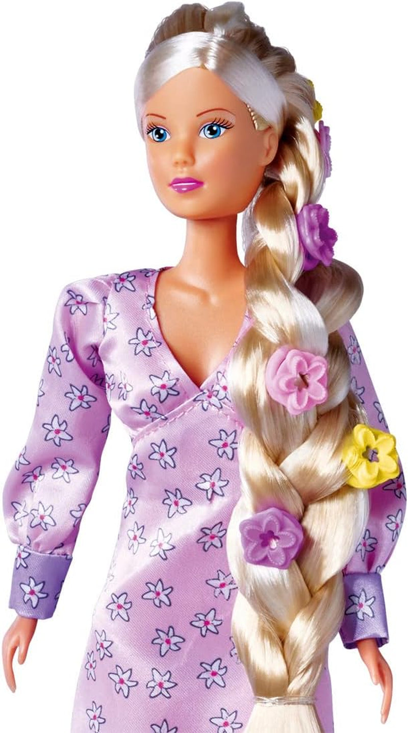 Simba 105733640 - Steffi Love Flower Hair, panenka s extra dlouhými vlasy, obsahuje 6 spon, doplněk do copu a hřeben, 29 cm, věk 3+