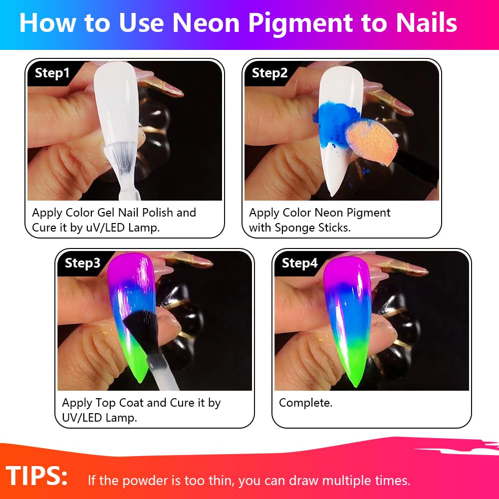 Neon Phosphor Pigment Pulver Für Nägel Lidschatten - 12 barev Neon Nagel Glitzer Augenpulver Maniküre Halloween Neon Make-up Dekoration Nail Art Staub Pigment