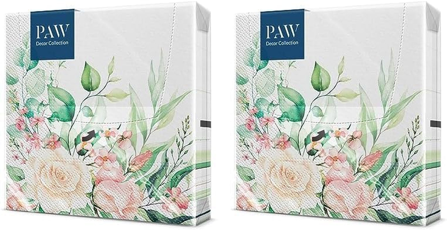 PAW - 3vrstvé ubrousky (33 X 33 cm) I 20 kusů I Ideální na narozeniny, večírky, svatby, přijímání a svátky I Barevné papírové ubrousky - květiny, růže I Barva: květinové momenty (balení 2 ks)