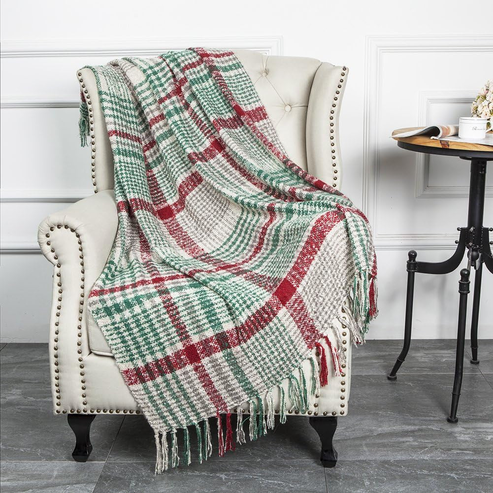 G Lake Orange kostkovaná deka Throw Akryl Měkký oboustranný barevný přehoz s třásněmi Dárek pro vánoční dekorace 127 Cm Š X 170,2 Cm L-Dýňová oranžová Postele a deky G Lake Christmas Color 50" Š X 67" L