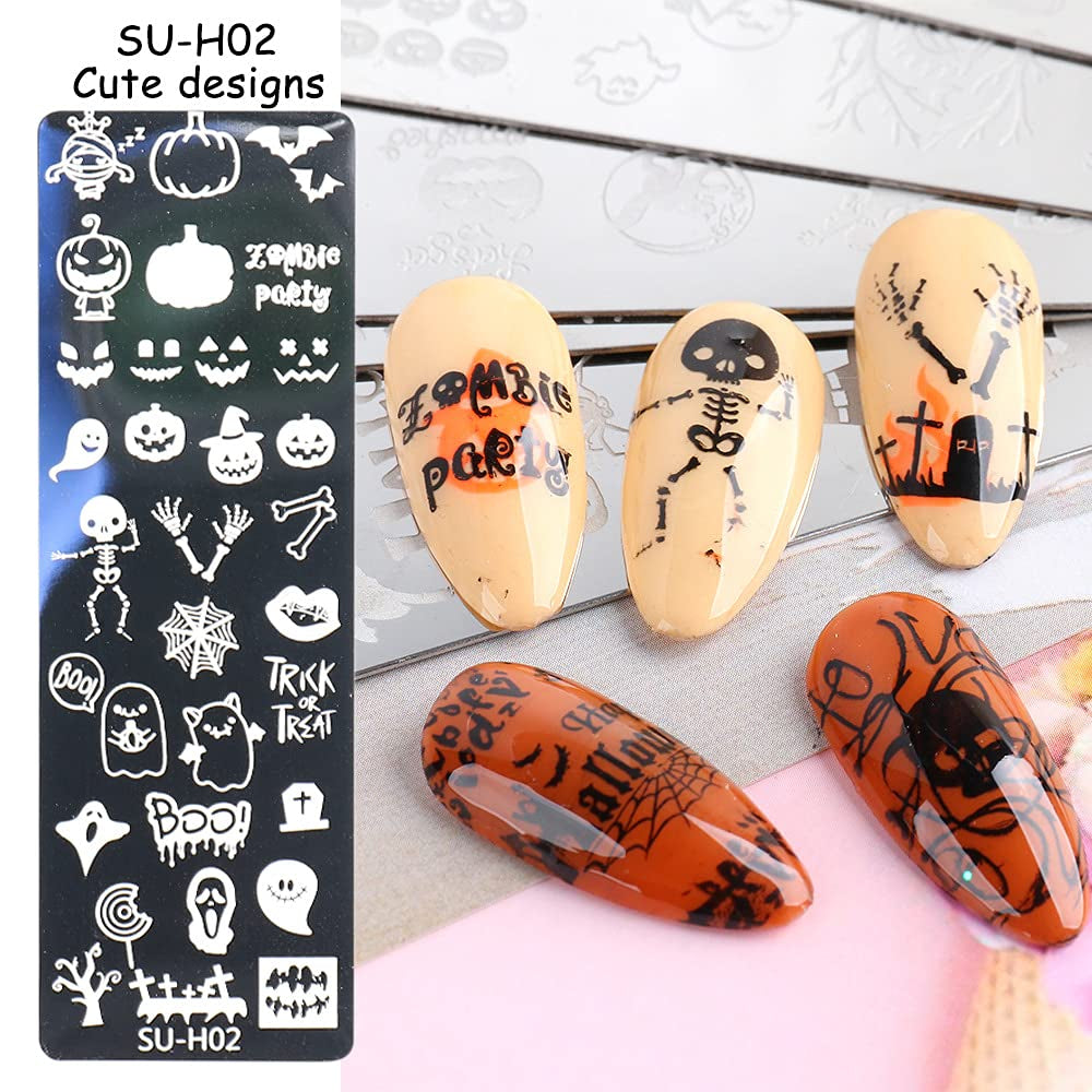 JMEOWIO Šablony na razítkování nehtů Halloween 6 Stück Nagelstempel Šablony Nail Art Dekorace Nageldesign Zubehör Böse Gruselige Kürbis-Geisterhexe