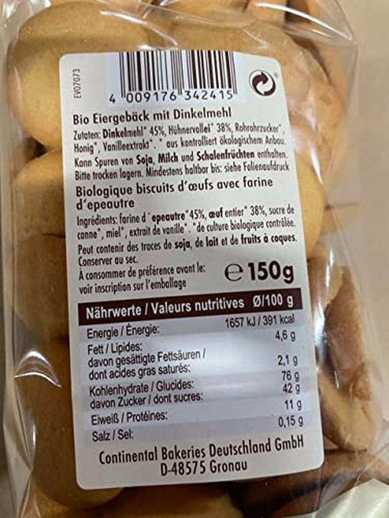 BIO špaldové vaječné sušenky, 38% BIO vaječné sušenky, 150g