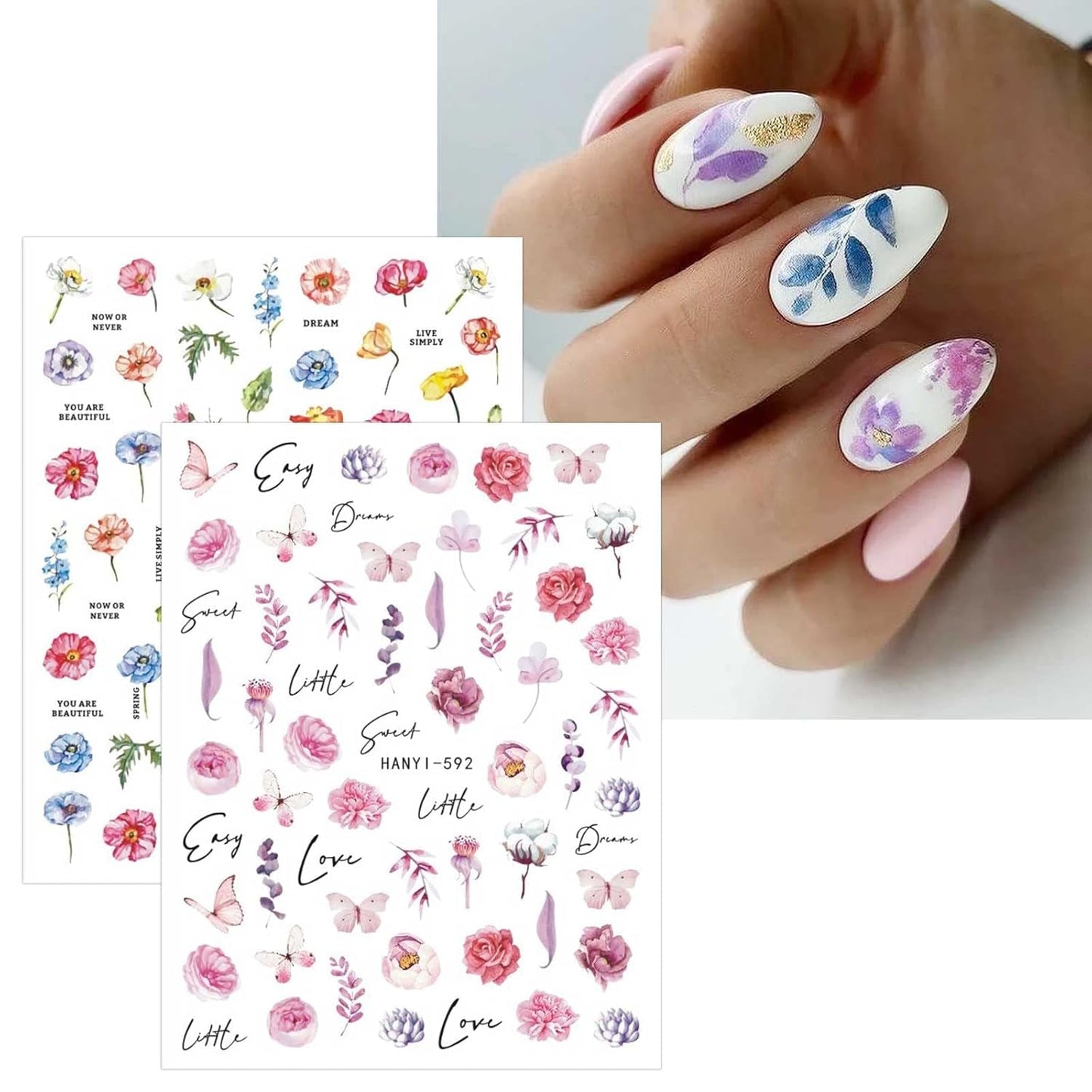 JMEOWIO Nálepka na nehty Blumen Frühling 9 Blatt Nálepka na nehty Selbtklebend Nagelaufkleber Buntes Letní Blumen Dekorace Nageldesign Zubehör