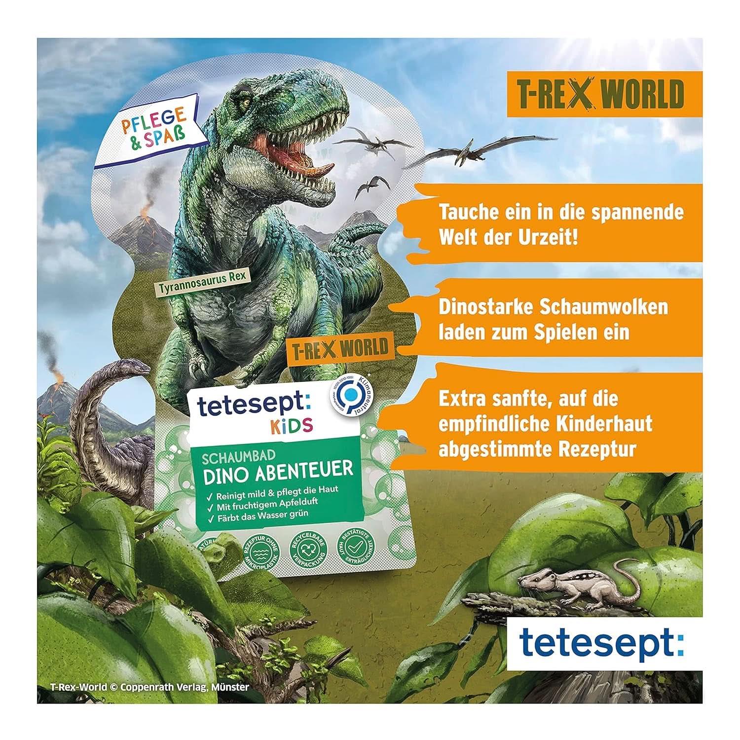 Tetesept Kids Dino - přísada do koupele pro děti, pěna, barví vodu do zelena, 40 ml Naty Shop
