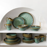 Henten Home Special kameninové talíře, misky na svačinu a omáčku - 20x17cm pro 4 osoby, porcelánové snídaňové talíře - moderní zelený design