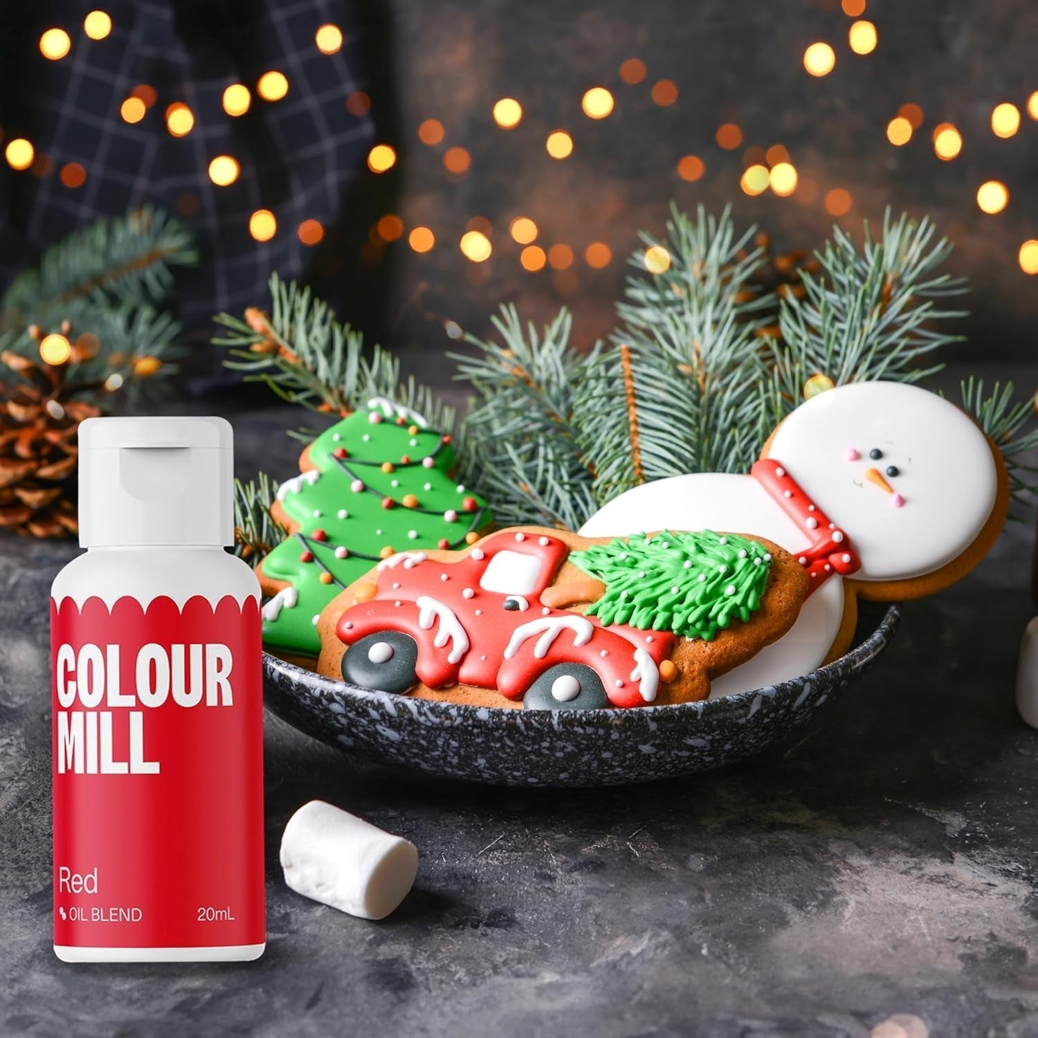 Color Mill Liquid Food Coloring Set - 5 x 20 ml na olejové bázi (černá, růžová, fialová, červená a modrá) - odolná proti UV záření - ideální na pečení a jako poleva na dorty, muffiny a ozdoby dortů