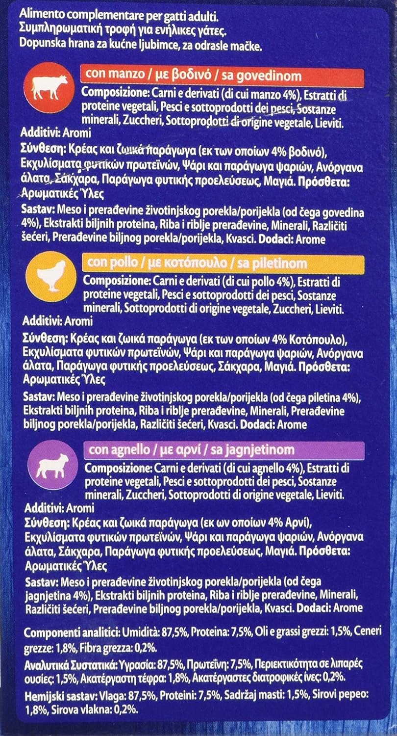 PURINA Suppe Katze Köstliche Auswahl mit Rindfleisch, mit Hen, mit Lamm - 48 Beutel à 48 g je 48 g (8 Packungen à 6 x 48 g)