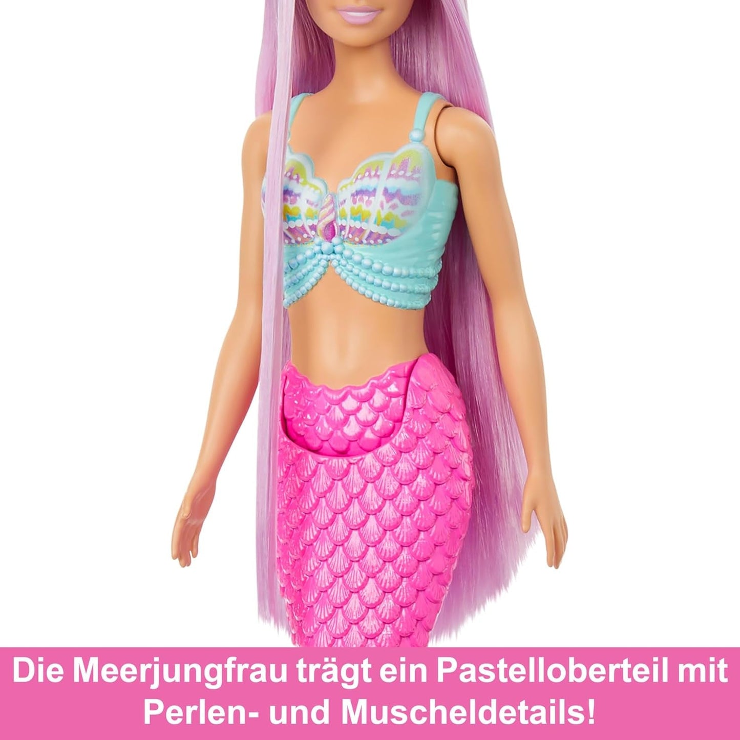 Panenka Barbie mořská víla – s dlouhými růžovými vlasy a vlastními stylingovými doplňky, včetně kartáče, krásné mušle a růžových ploutví, pro děti od 3 let, HRR00 Naty Shop Dolls