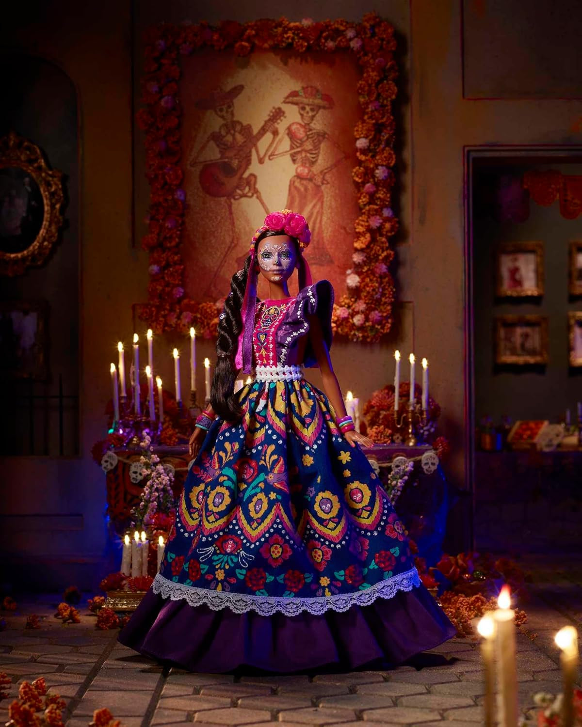 2022 Día De Muertos panenka Barbie s nařasenými tradičními šaty, květinovým věncem a barvou na obličej Calavera, dárek pro sběratele