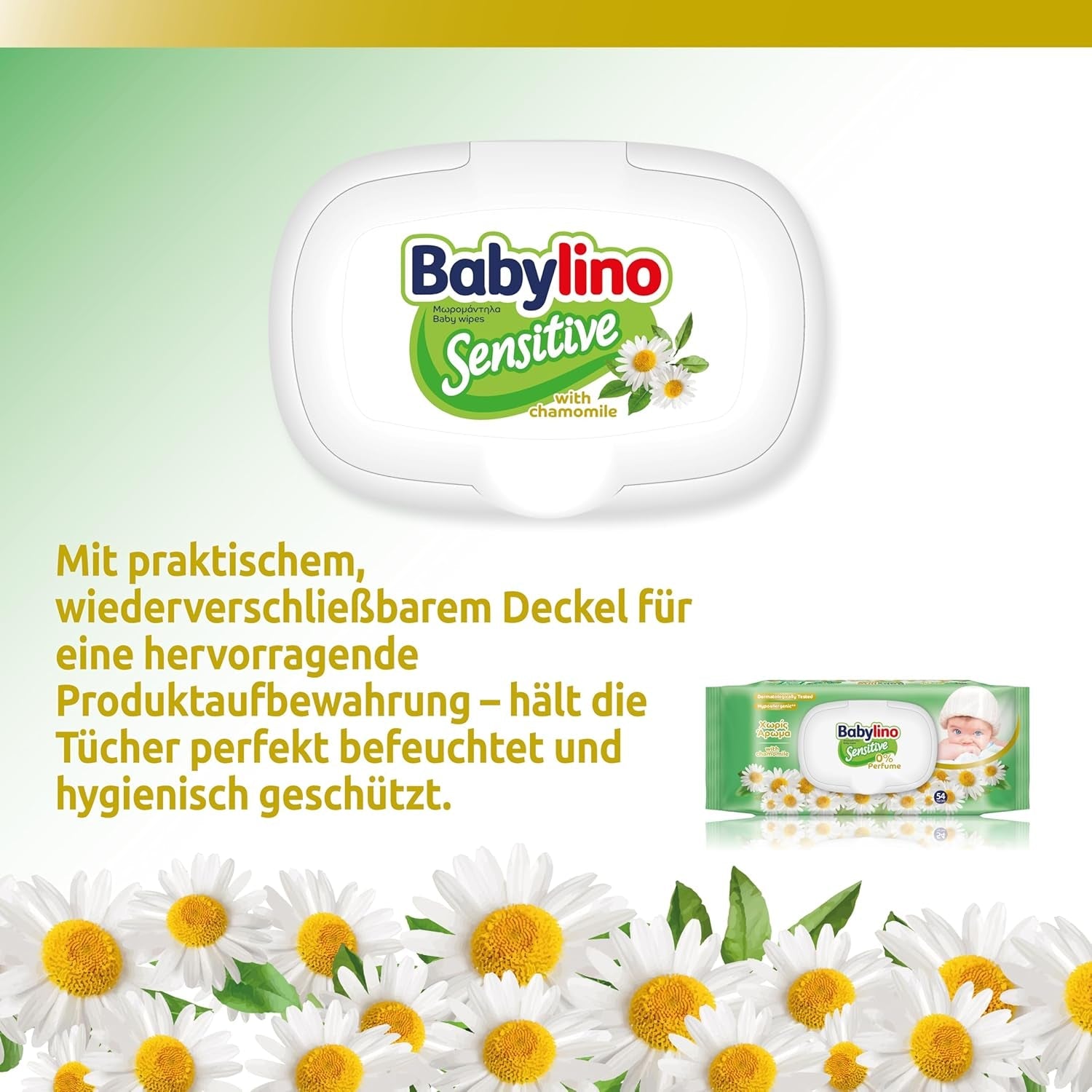 Dětské ubrousky Sensitive, 0 % vůně, 98 % přírodní složení, které obnovuje rovnováhu pH pokožky, pečeť svěžesti, 54 ubrousků