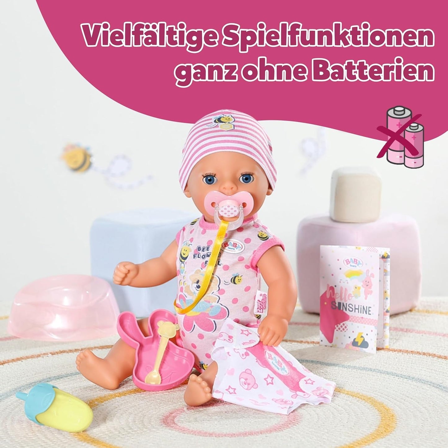 BABY Born Lena (Girl) - panenka 36 cm - 7 funkcí, včetně příslušenství a matrace - Funguje zcela bez baterií - Vhodné pro malé děti od 1 roku