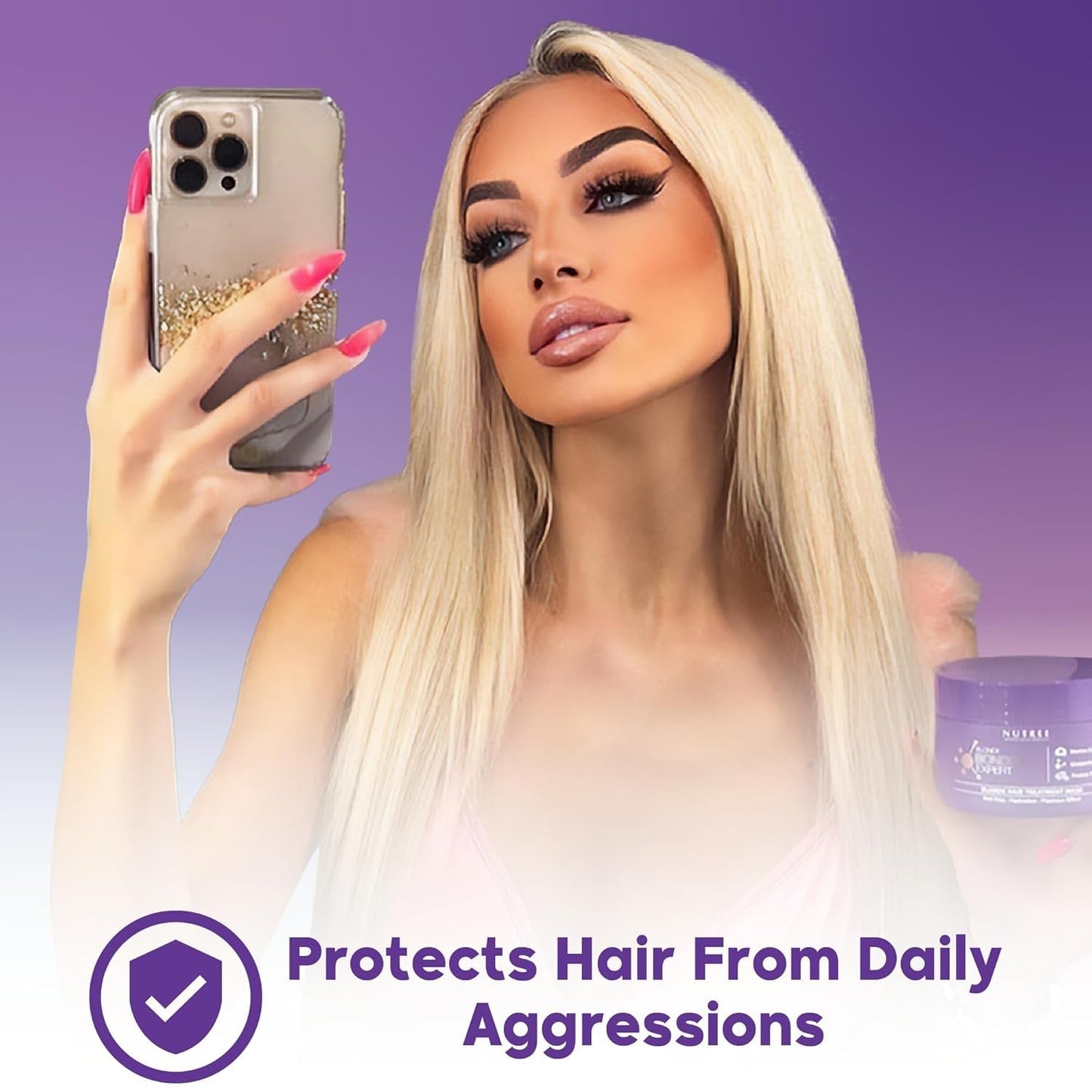 BLONDE BONDOX HAIR TREATMENT 1kg Professional Purple Heat Mask - Olivový olej - obnovuje pružnost a pružnost vlasů, zjemňuje, hydratuje a dodává lesk Naty Shop Hair Mask