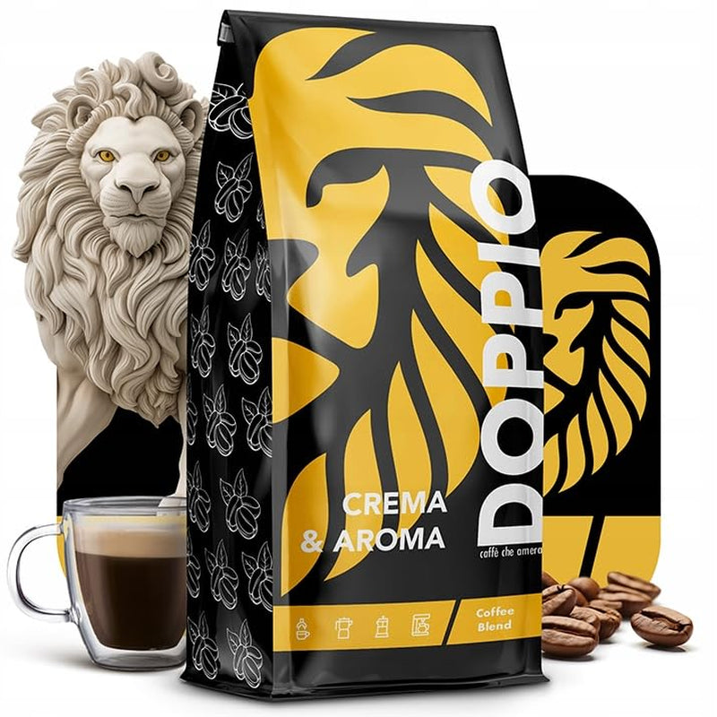 Doppio Cream & Flavor 1KG | Kávová zrna 80% Arabica a 20% Robusta | s tóny kakaa, ořechů a karamelu | Čerstvé a středně propečené, nízká kyselost | na espresso | Modrá káva Orca