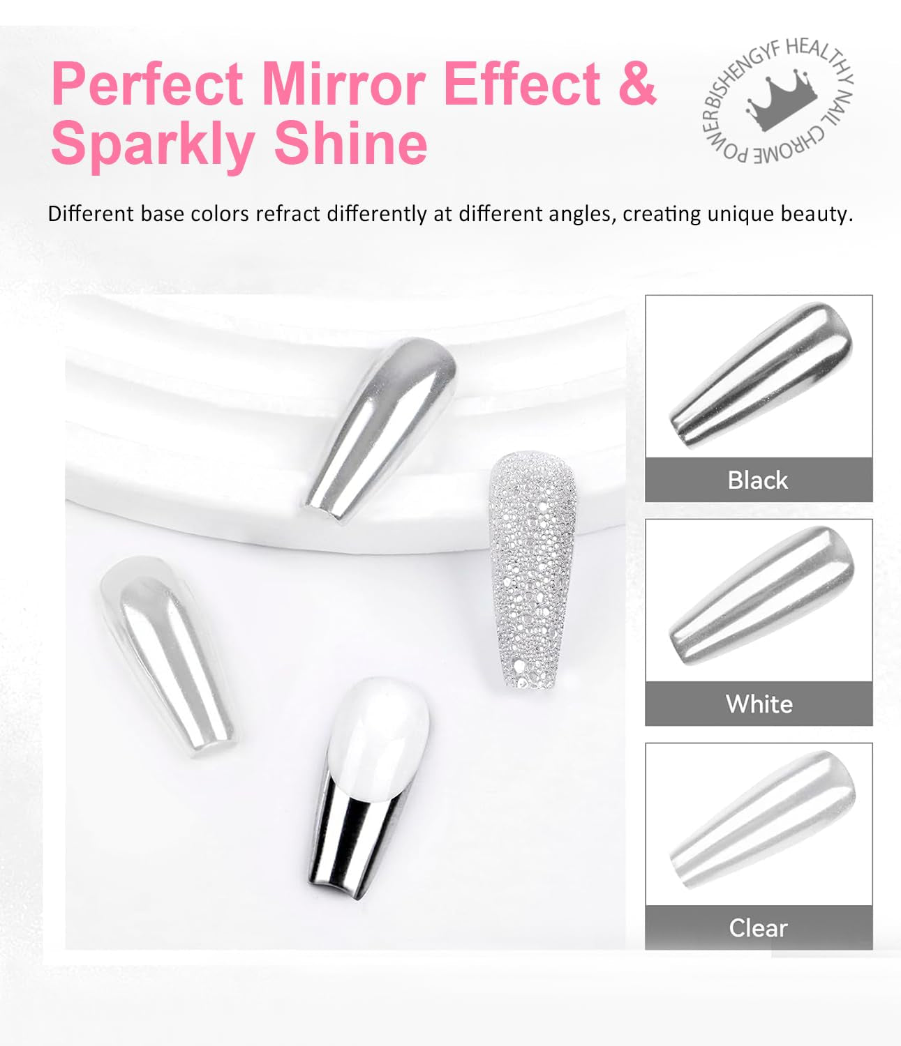 BISHENGYF Silver Chrome Nail Powder – Metal Holo Chromfarbener Nagelpuder, 1G Cromepulver Nägel Glitzer Glänzende Silver Nagelpulver Spiegeleffekt Pigment Nagelkunst, Diy-Dekor-Dekor Frauen Geschenk