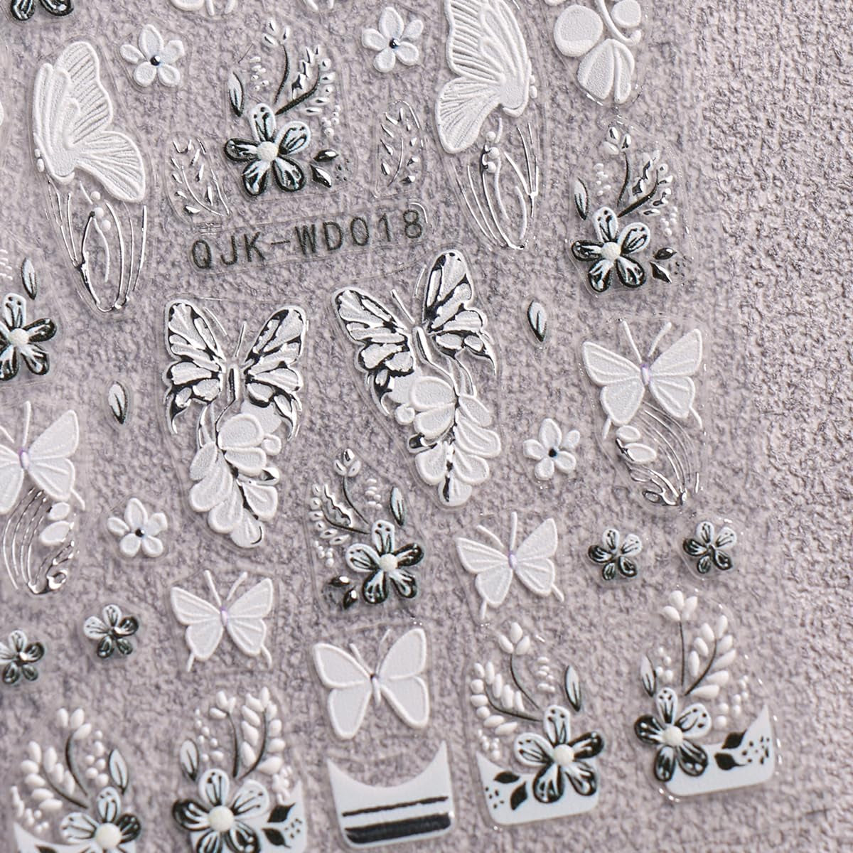 JMEOWIO Nálepka na nehty Schwarz Weiße Blume 6 Blatt Nálepka na nehty Selbtklebend Nagelaufkleber Frühling Letní květinová dekorace Nageldesign Zubehör