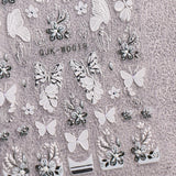 JMEOWIO Nálepka na nehty Schwarz Weiße Blume 6 Blatt Nálepka na nehty Selbtklebend Nagelaufkleber Frühling Letní květinová dekorace Nageldesign Zubehör