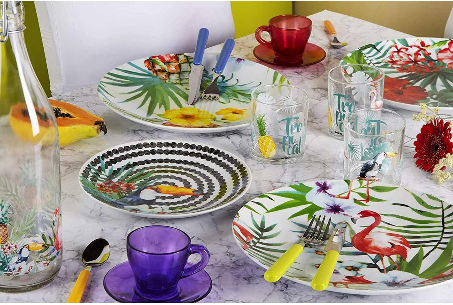 Excelsa Tropical Chic Tale Set, 18 Stück, Porzellan, mehrfarbig