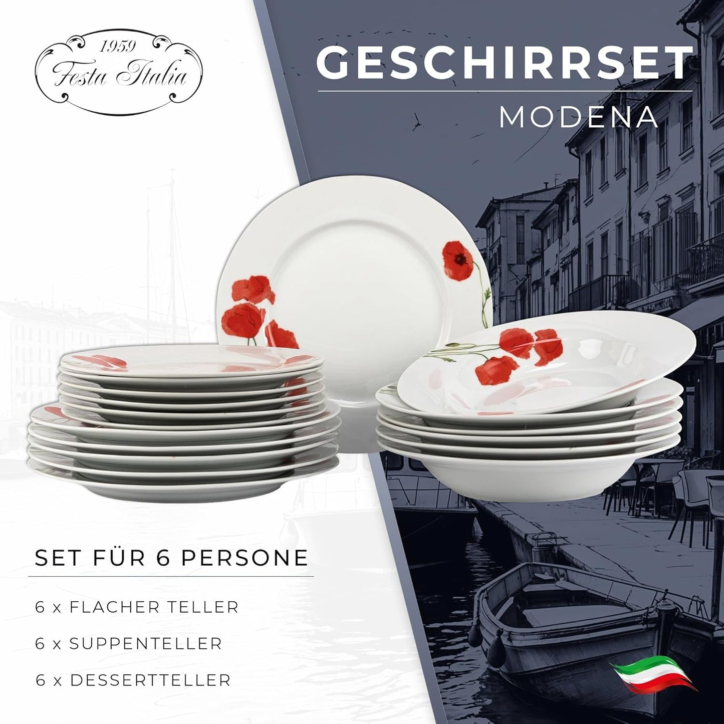 Sada nádobí pro 6 - 18 kusů - Porcelánová sada nádobí - Sada bílého nádobí - Sada mís a talířů - Moderní nádobí - Talíře - Obsluha - Sada nádobí pro 6