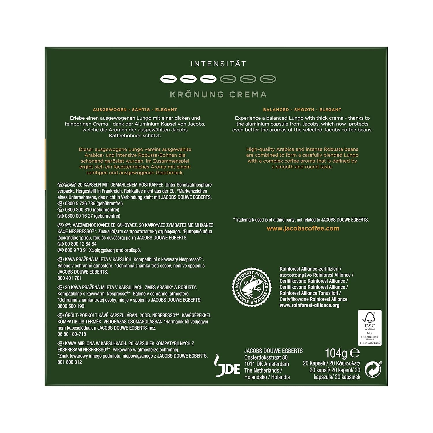 Kaffeekapseln Lungo Classico, Intensität 6 von 12, 10 x 20 Getränke & Kaffeekapseln Krönung Crema, 200 Kapseln kompatibilní s Nespresso, 10er Pack, 10 x 20 Getränke, 1040 g