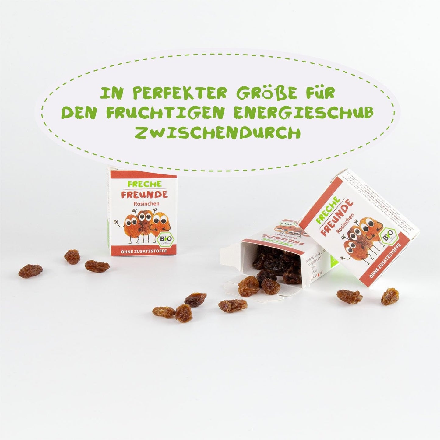 FRECHE FREUNDE Organické rozinky, Trockenfrüchte bez Zucker, bez Zusatzstoffe, ungeschwefelt, v malém Snackboxen, Sultaninen für Kinder, 20er Pack, 20 x (3x14g)