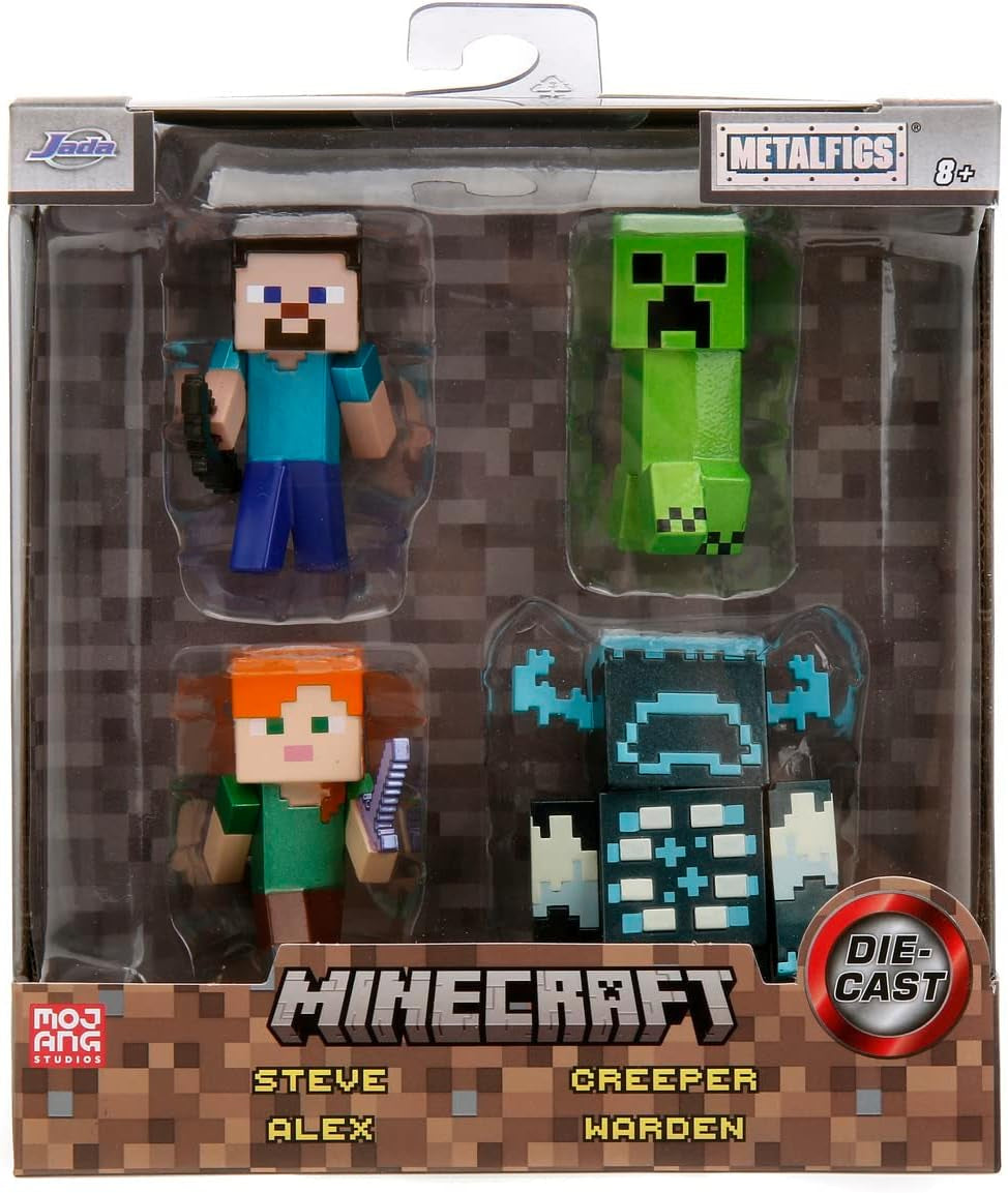 Sada postaviček Jada Toys Minecraft (4 kusy) Vyrobeno z kovu - Sběratelské figurky Minecraft Caves & Cliffs (Steve, Alex, Creeper a Warden) Pro hráče a sběratele 8+ 6 cm každá Akční figurky Naty Shop Výchozí název