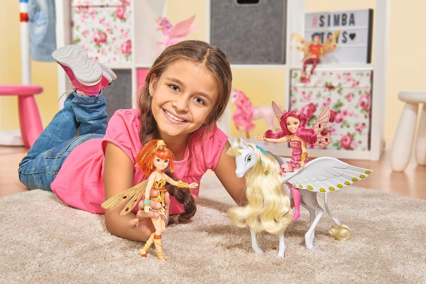 Simba 109480093 - Mia a já Unicorn Onchao, s pohyblivými křídly, sponkami do vlasů, stylingovým kartáčem, kůň na hraní, poník, Centopia, věk 3+, růžová