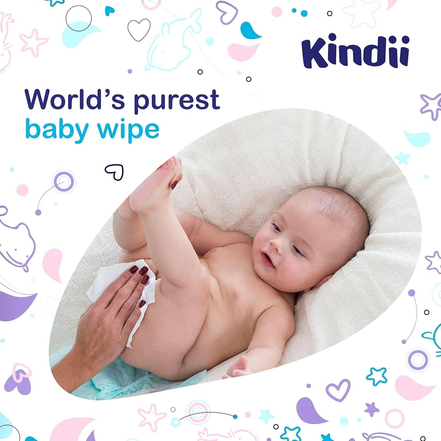 Kindii Feuchttücher Für Babies Und Kinder Čistá voda 99% - 99%Ige Zusammenzeit Auf Wasserbasis - Allantoin - Unparfümiert - Dermatologisch Getestet - Für Empfindliche Haut - 720 Stück - 12X60 Stück Naty Shop