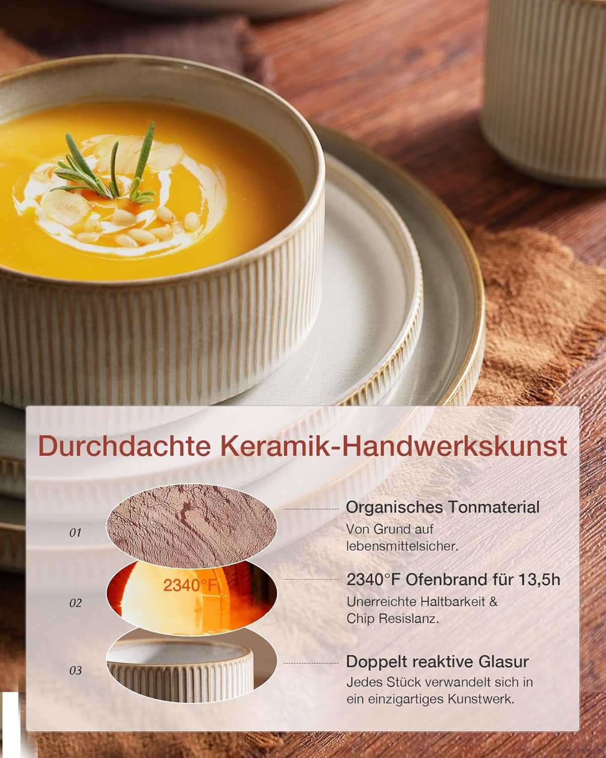 Star 18dílná sada jídelního nádobí, sada nádobí pro 6 osob, porcelán, odolná proti poškrábání, vhodná do mikrovlnné trouby a myčky, cappuccino bílá