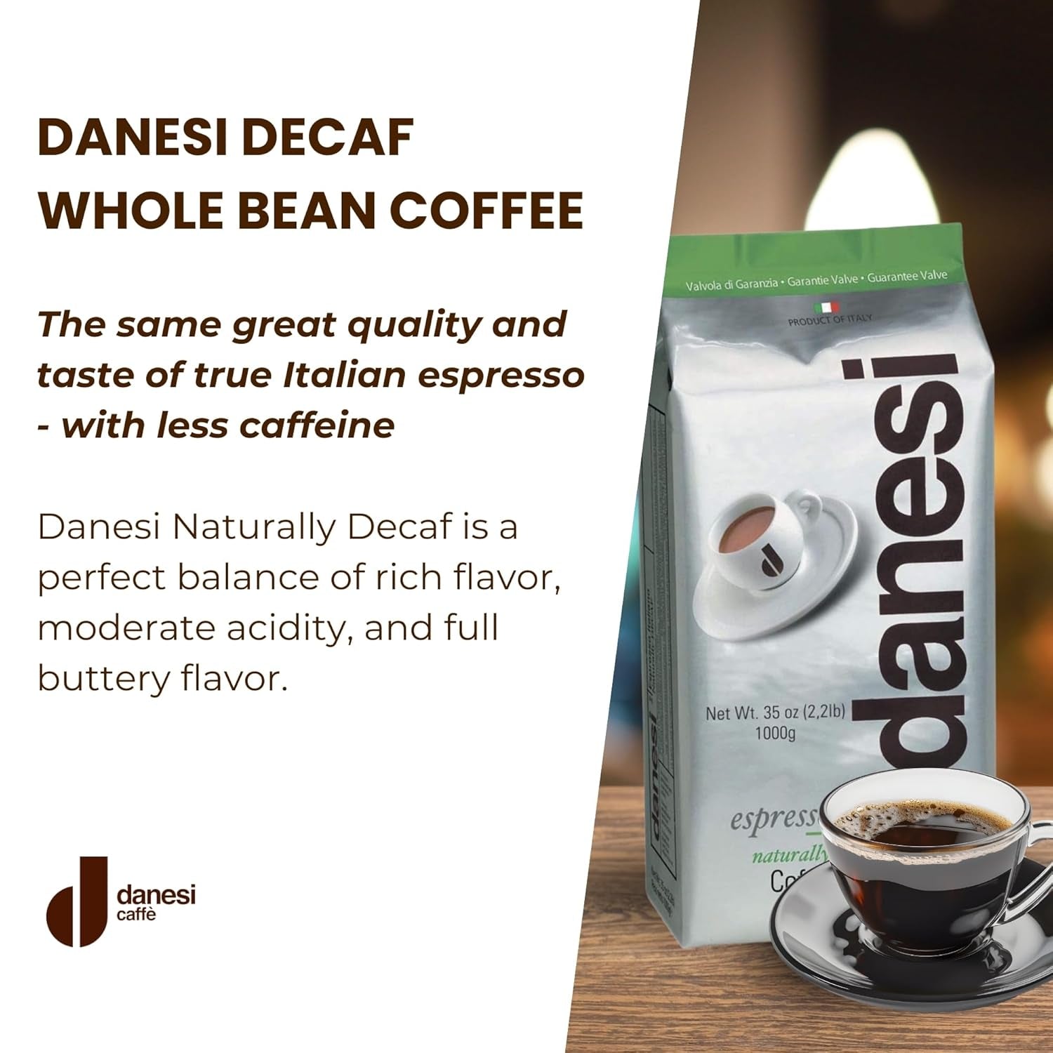 Danesi Decafeinato (bez kofeinu), fazole, 1 balení (1 x 1 kg)