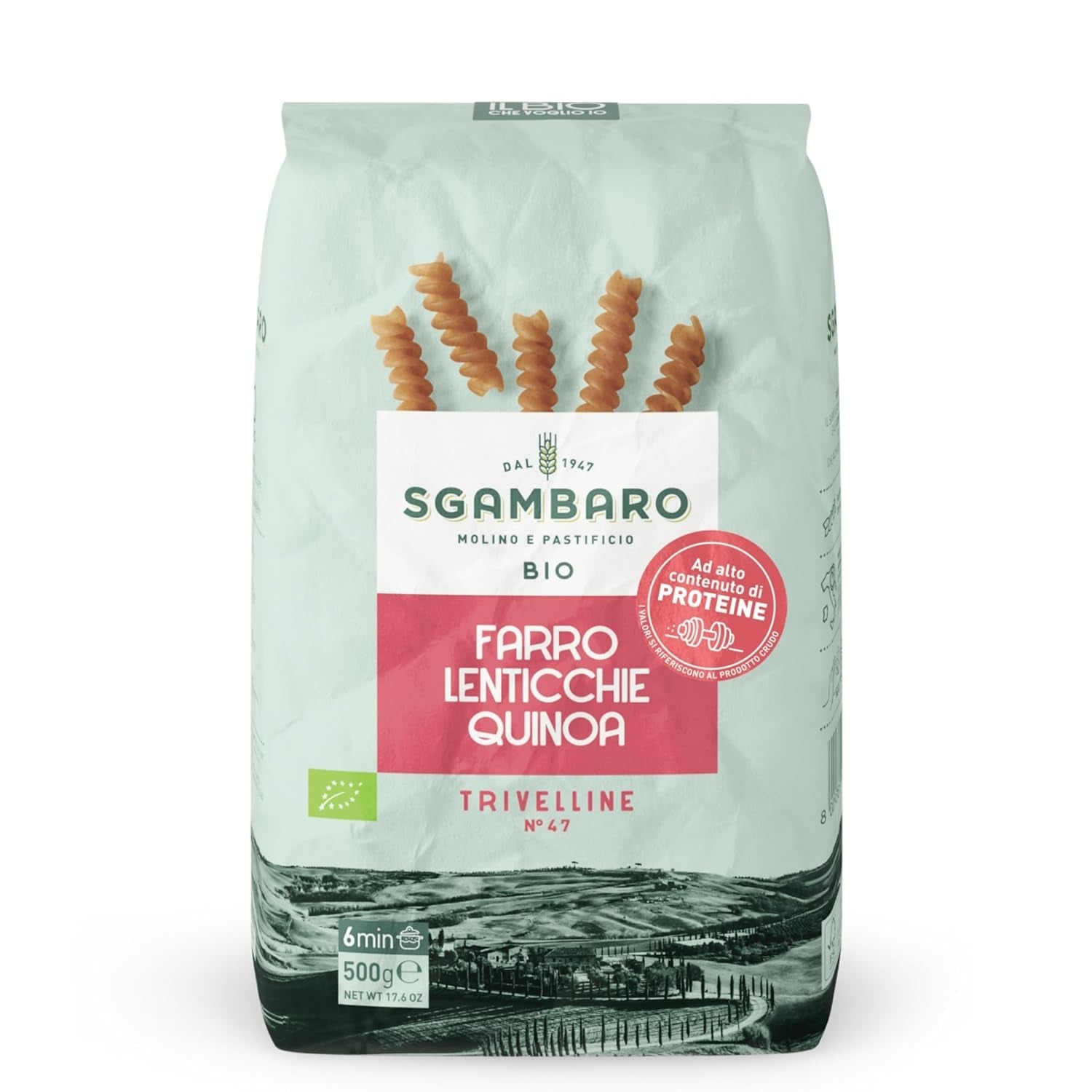 Bio těstoviny Trivelline N.47 - 500g se špaldovou moukou, čočkovou moukou a quinoa moukou - Bohaté na bílkoviny, zdroj vlákniny a bílkovin