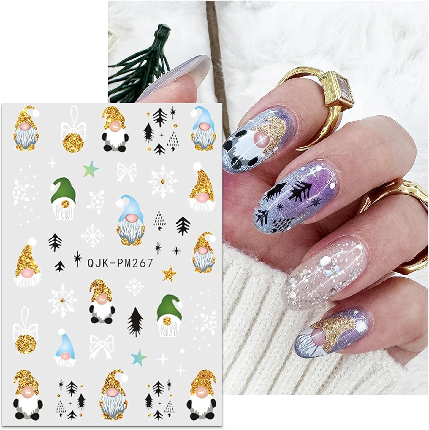 JMEOWIO Nálepka na nehty Weihnachten 10 Blatt Nálepka na nehty Selbstklebend Nagelaufkleber Glitter Schneeflocke Xmas Winter Urlaub Zlatá dekorace Nageldesign Zubehör