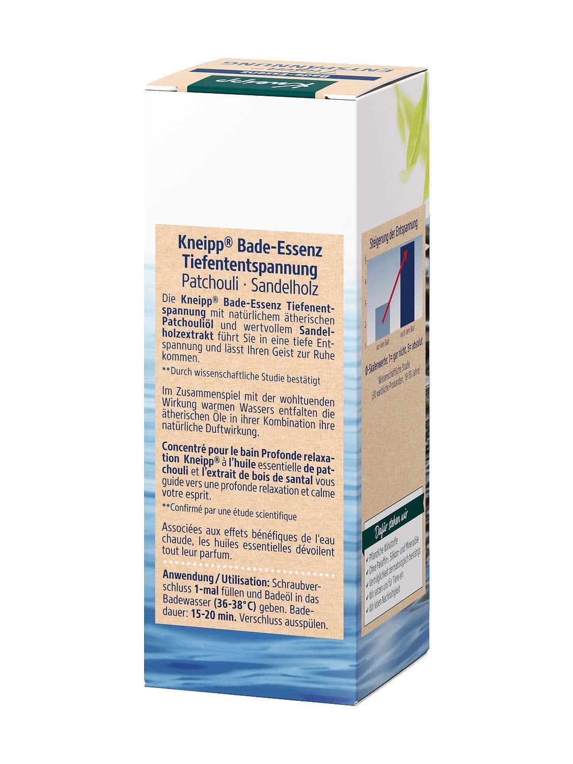 Kneipp, koupelový olej s přírodním esenciálním olejem pačuli a extraktem ze santalového dřeva pro hlubokou relaxaci a zklidnění, 100 ml Naty Shop