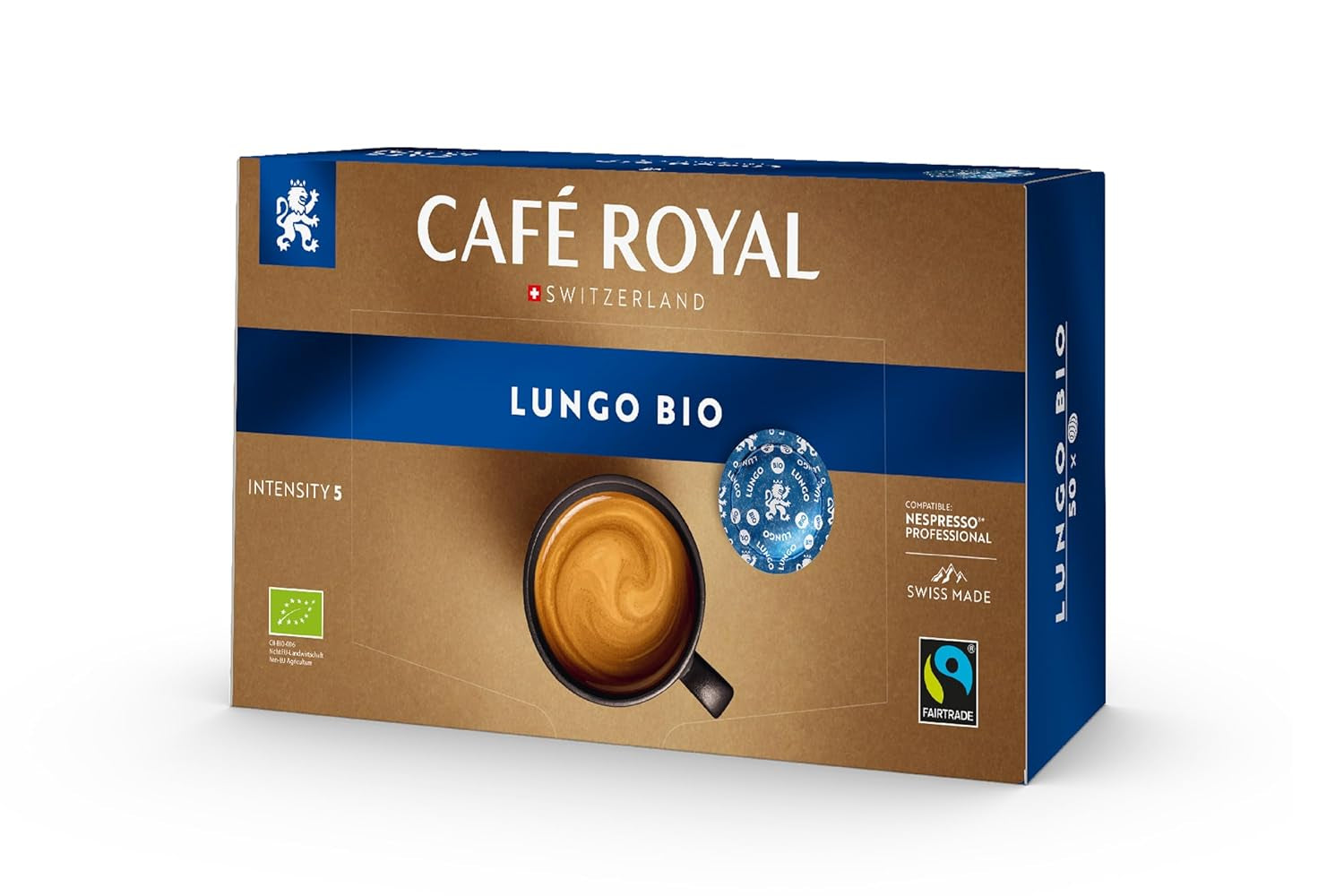 Café Royal Professional Pads, Bio Lungo, 50 Nespresso (R) Professional kompatibilní podložky do kanceláře a gastronomie, Bio a Fairtrade zertifiziert, 100 Prozent Arabica, Intensität 5