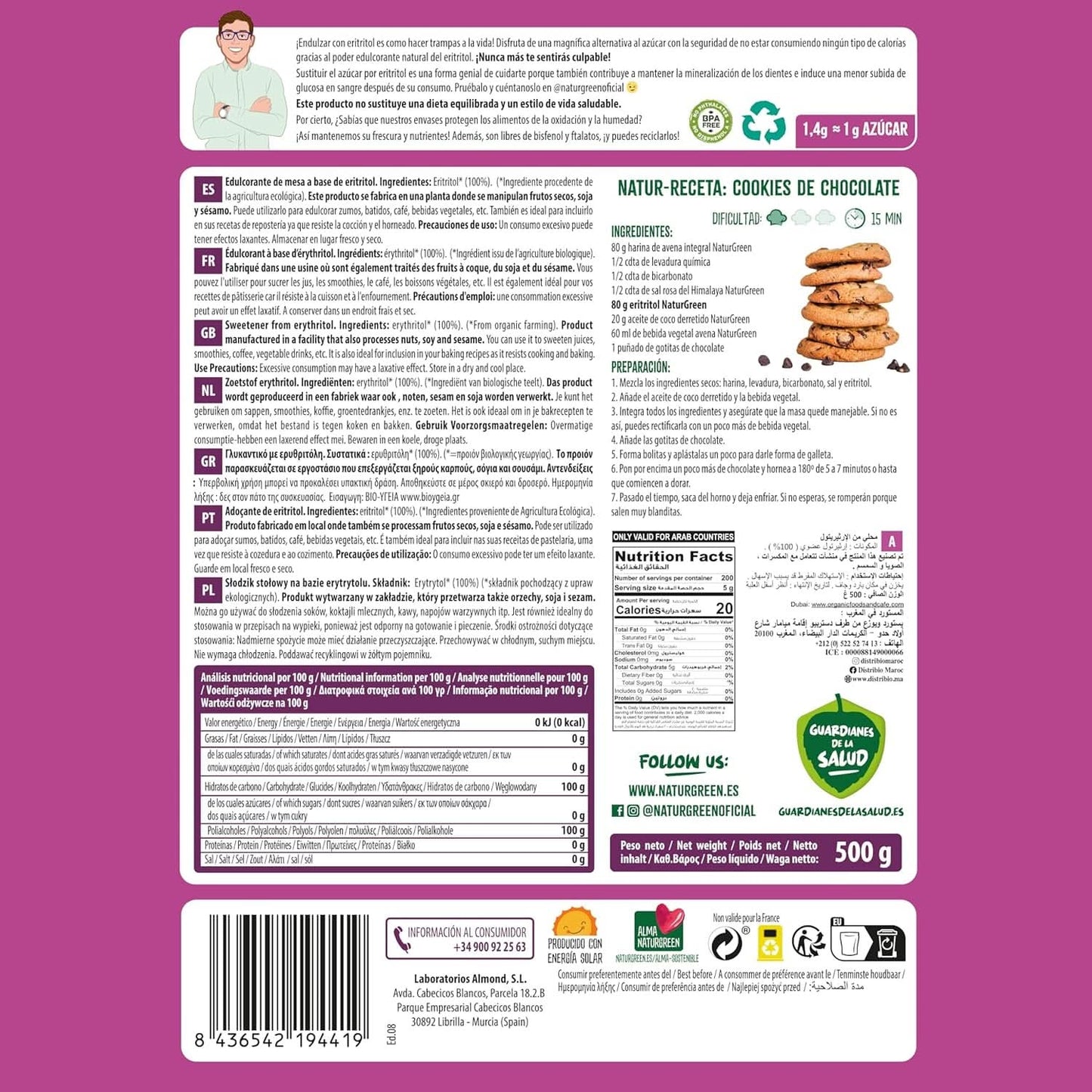 Bio Erythritol, přírodní sladidlo, organické, nízký glykemický index, 500 gramů sladidla Naty Shop