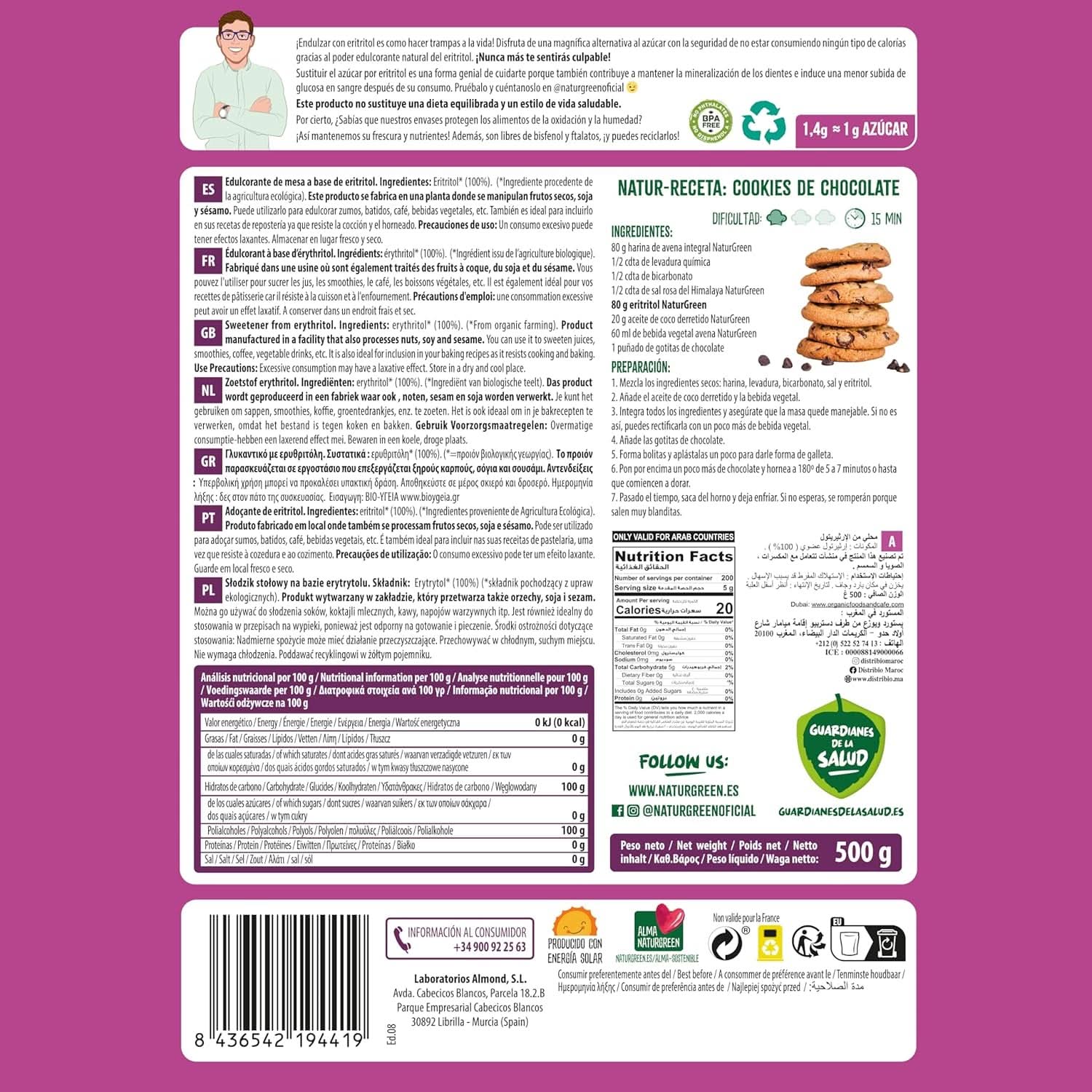 Bio Erythritol, přírodní sladidlo, organické, nízký glykemický index, 500 gramů sladidla Naty Shop