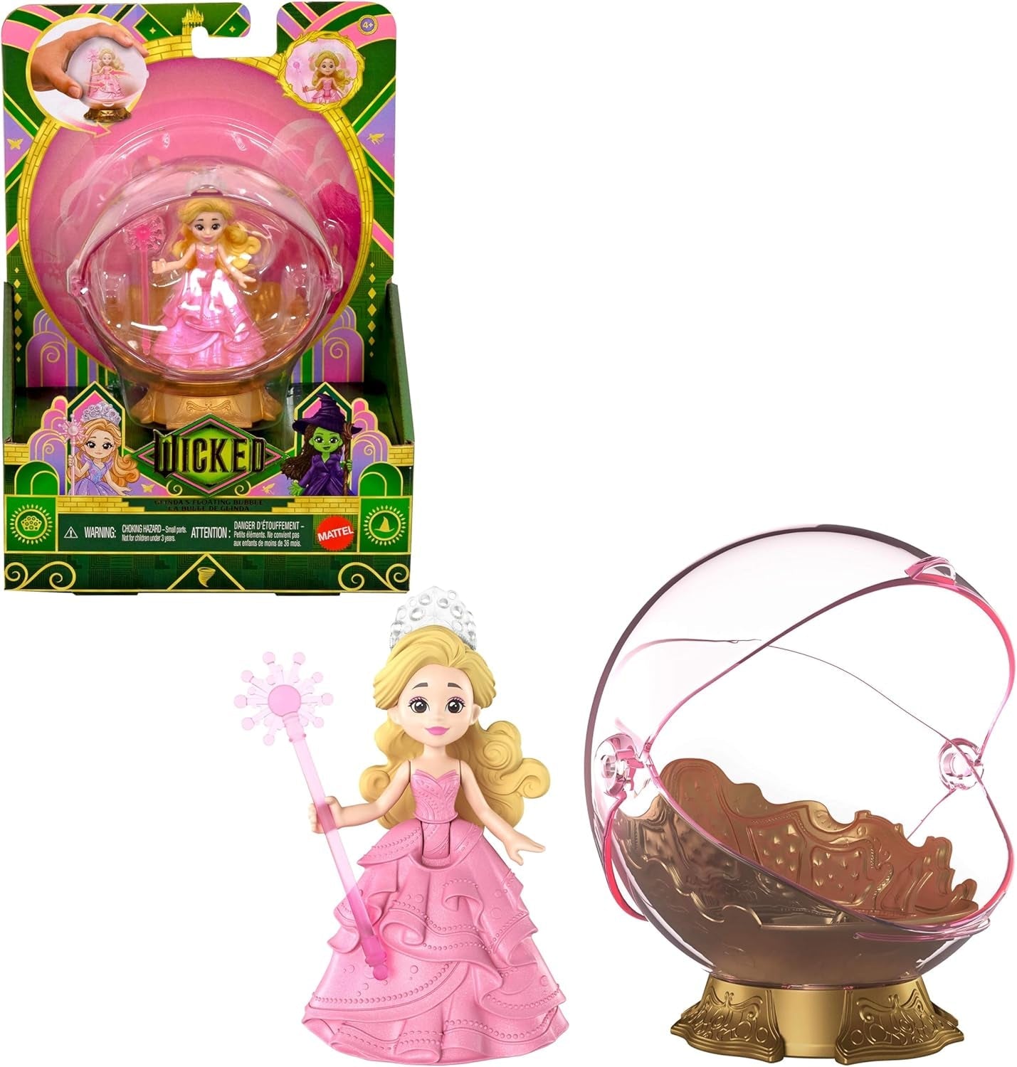 Mattel Universal Pictures Evil Glinda plovoucí bublina, minipanenka Glinda a herní sada inspirovaná filmem, JFM25, [vícebarevné]