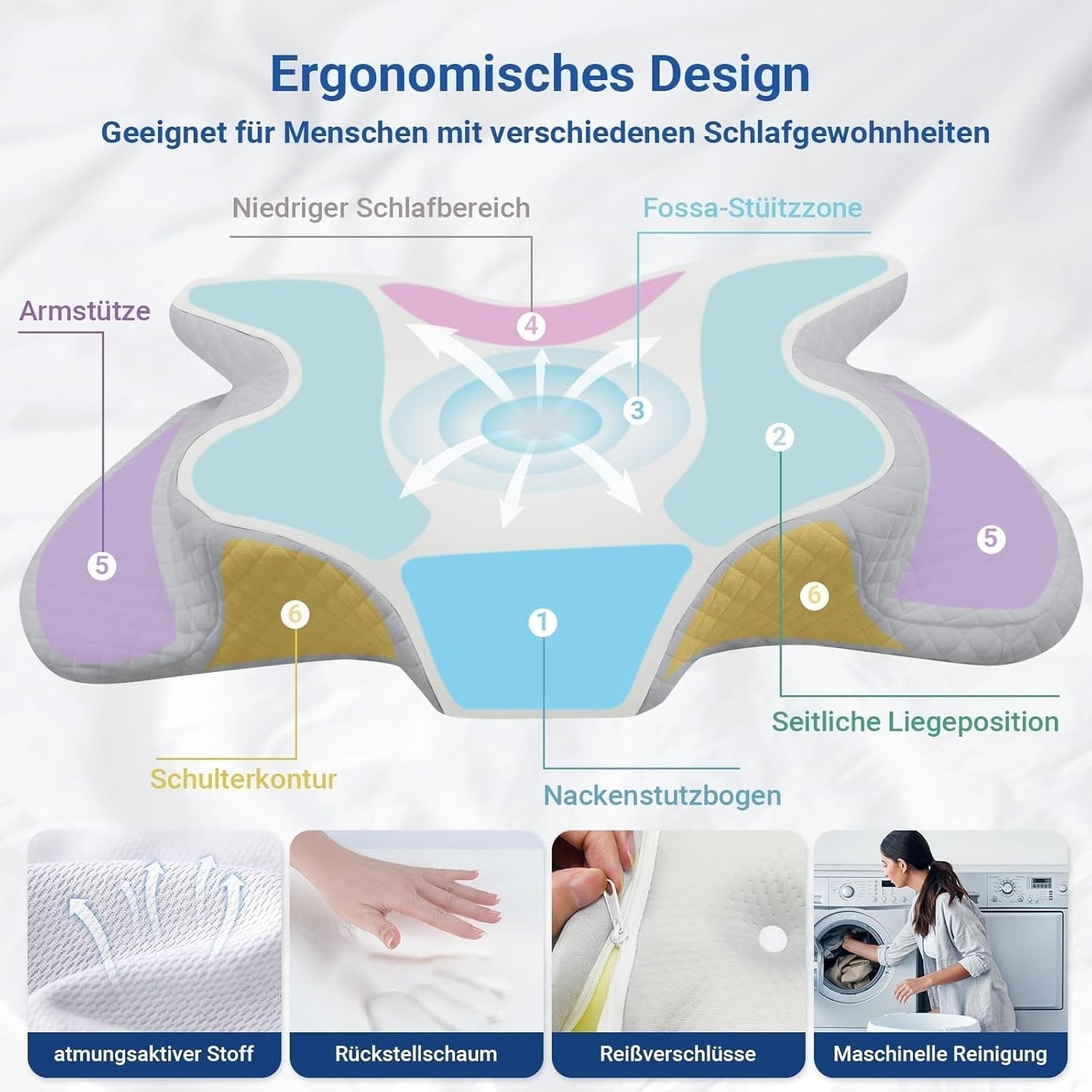 NVKHG polštář z paměťové pěny Ergonomický polštář na hlavu polštář na krk, polštář na hlavu z paměťové pěny pro boční, zádový a žaludeční spánek pro zlepšení kvality spánku, 60x41x13/11 cm krční ortopedické polštáře Naty Shop