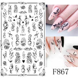 JMEOWIO Nálepka na nehty Blumen 10 Blatt Nagelaufkleber Selbtklebend Černá Bílá Blossom Nálepka na nehty Dekoration Nageldesign Zubehör