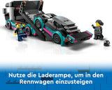 LEGO City Car Transporter se závodním autem, náklaďákem s nastavitelnou nakládací rampou a závodním autem, stavebnice se 2 minifigurkami, závodním jezdcem a řidičem kamionu, pro děti od 6 let 60406 Stavebnice Besuche den LEGO-Store
