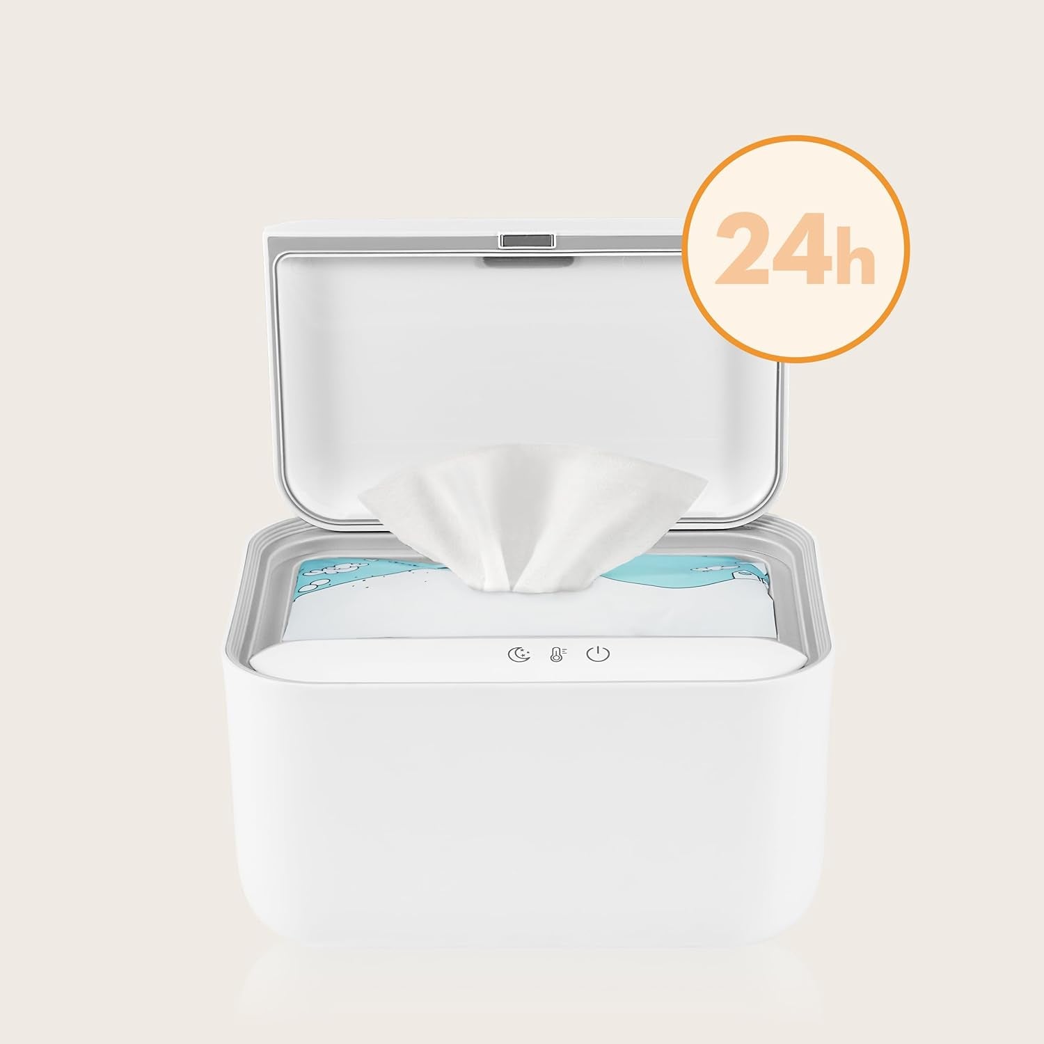 Lionelo BABYBLISS 20W Ohřívač na vlhčené ubrousky a malé ručníky, 20W pro miminka, vestavěné noční světlo, 3 nastavení teploty, dotykový panel, udržuje ubrousky vlhké