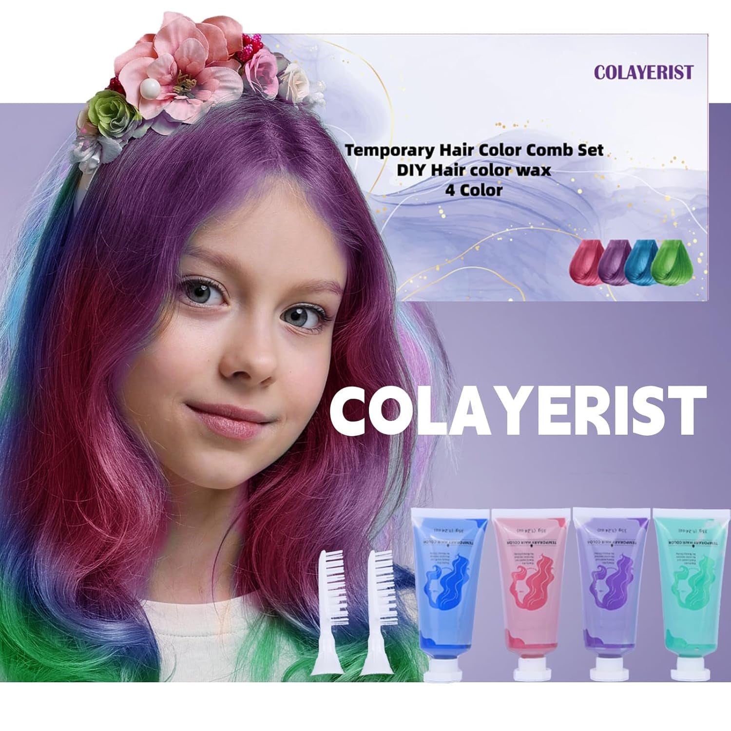 COLAYERIST Hair Chalk 4 barvy Dospělé dívky Hair Chalk Kids Dočasná sada na barvení vlasů Dětská omyvatelná netoxická křída na vlasy Dívčí dárky 6 7 8 9 10 11 12 13 let staré barvy na vlasy Naty Shop