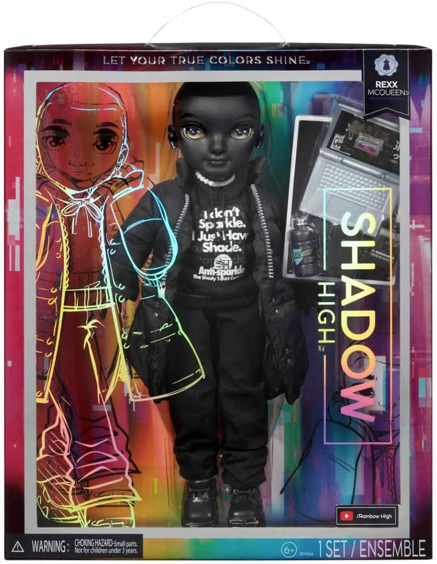 Rainbow High Shadow High - REXX McQueen - Módní černá panenka s módním oblečením a více než 10 barevnými doplňky na hraní - Ideální pro sběratele a děti ve věku 4-12 let