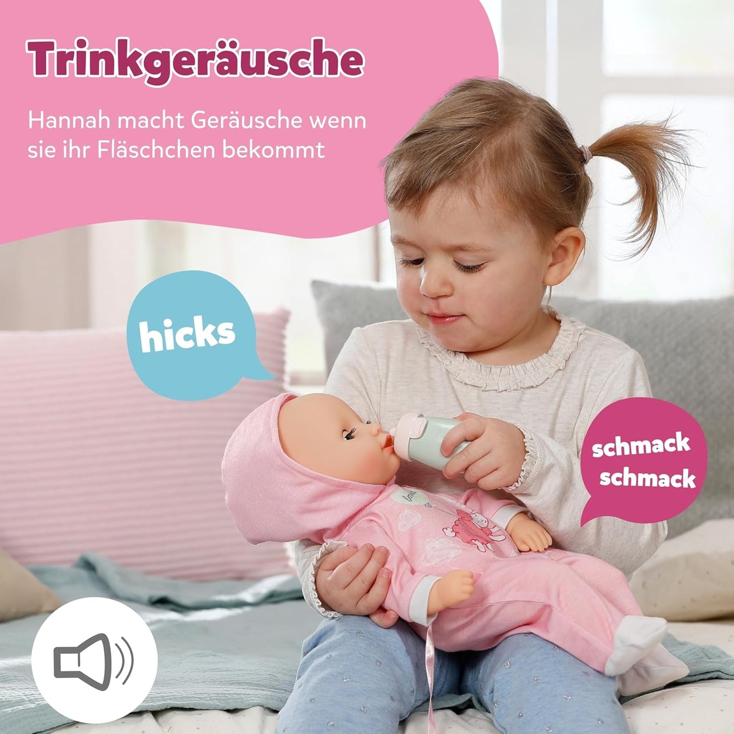 BABY Born Hannah Play with Me - Panenka s 5 funkcemi - Tělo z měkkého materiálu včetně příslušenství - Panenka 36 cm - Provoz na baterie - Vhodné pro děti od 1 roku