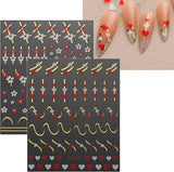 JMEOWIO Nálepka na nehty Herz Linien Blumen 9 Blatt Nálepka na nehty Selbtklebend Nagelaufkleber Bunte Dekoration Nageldesign Zubehör