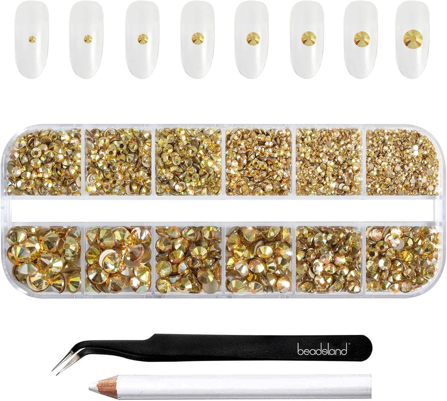 Beadsland 2500 ks Glas Nailart Strasssteine ​​​​Kristall Flatback Edelsteine ​​Runde, ​​Für Handwerk Gemischt 8 Größen SS4 ~ SS30 Mit Picking Pinzette Und Stift (Kristall Weiss)