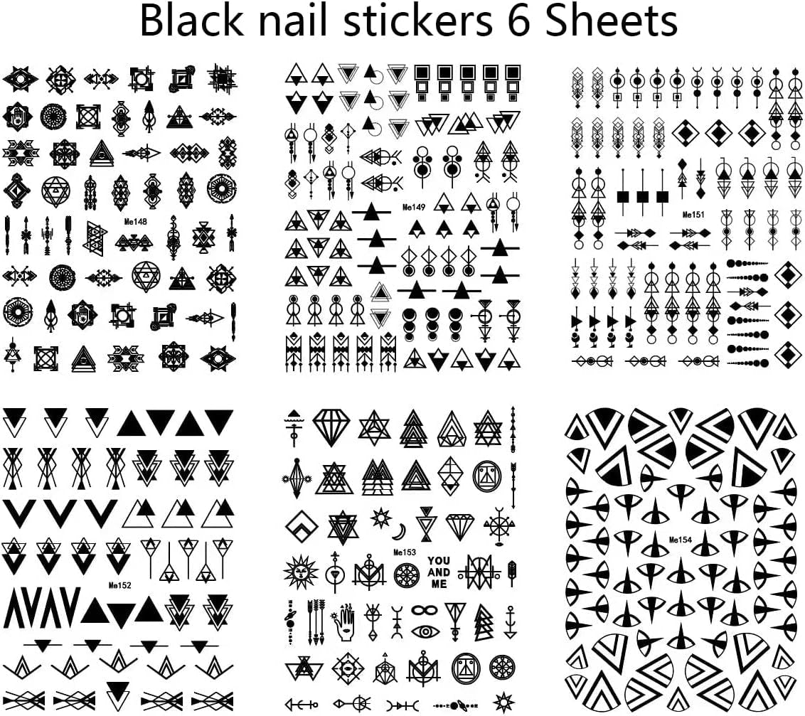 12 Blatt Nagelsticker Geometrisch Nagelaufkleber Selbtklebend Schwarz-Weißes Mysteriöses Dreieck Nail Art Sticker Dekoration Nageldesign Zubehör