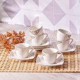 Sada porcelánových šálků na espresso KARACA Nazende - 80 ml turecké šálky na kávu s podšálky, 12dílný moderní kávový servis se 6 šálky a 6 podšálky, mocha šálky - bílá