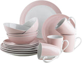 MÄSER Kitchen Time II, Sada nádobí pro 4, Kombinovaná služba se 16 kusy v pastelových barvách s jemným vzorem, Porcelán, Růžová